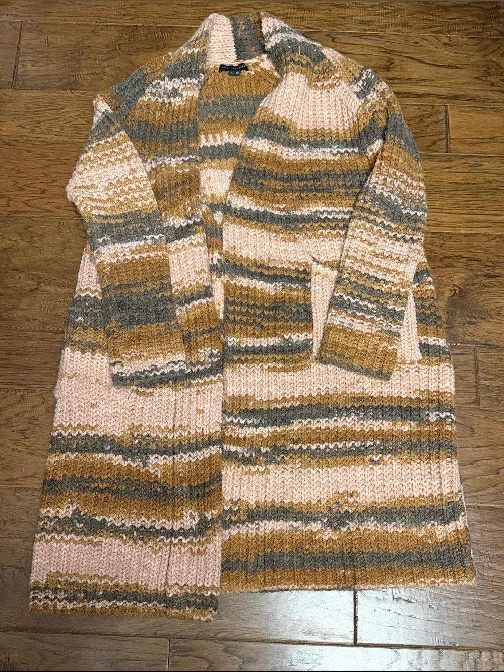 Skull Cashmere Striped Open-Front Cardigan in Blush, Mustard & Gray